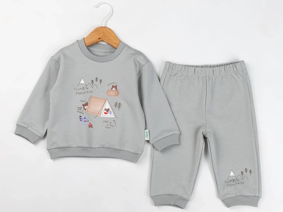 Animal Print Baby Boy Sweatshirt and Trousers Set - Grey - Comix - by Peralane