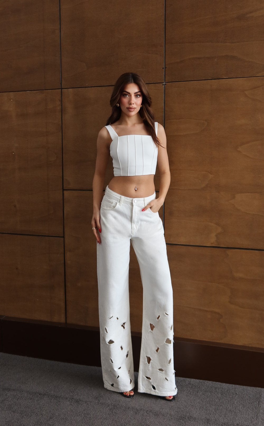White High-Waist Wide-Leg Denim Trousers - Lacarino Jeans - by Peralane - photo 5