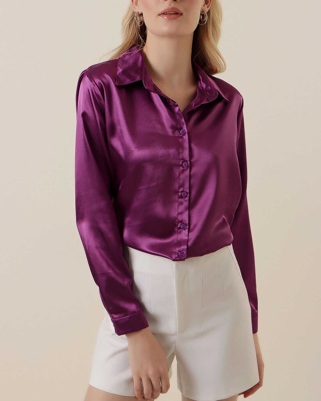 Lightweight Purple Satin Blouse with Collar - Bigdart - by Peralane - photo 6