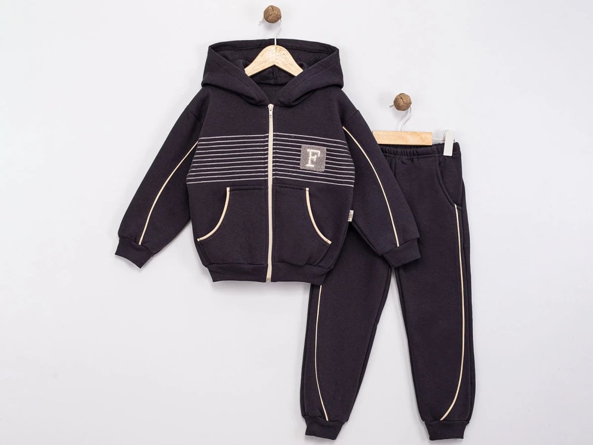 Boys' Striped Hooded Zip-Up Tracksuit Set with 'F' Logo - Feely Kids - by Peralane