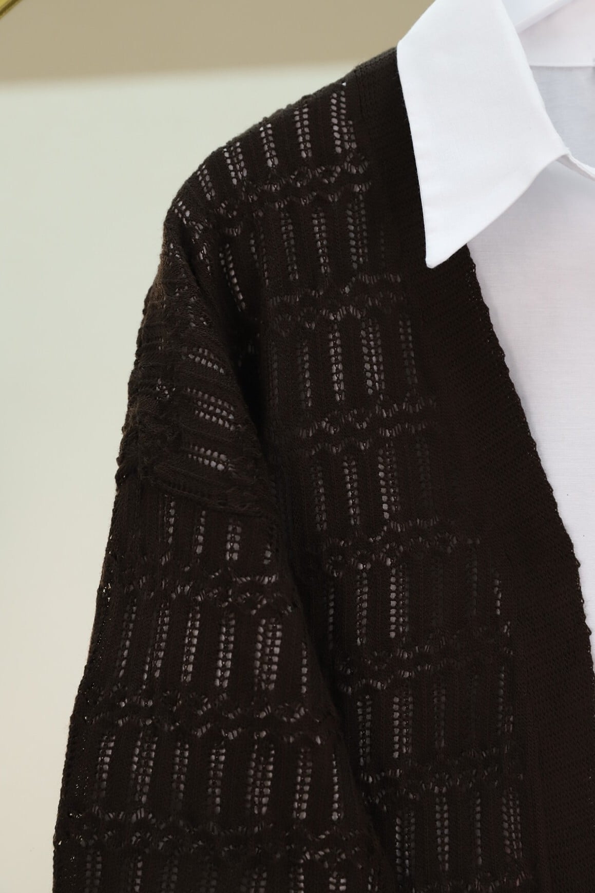 Open-Front Textured Knit Cardigan - Dark Brown - Podyumplus - by Peralane - photo 3