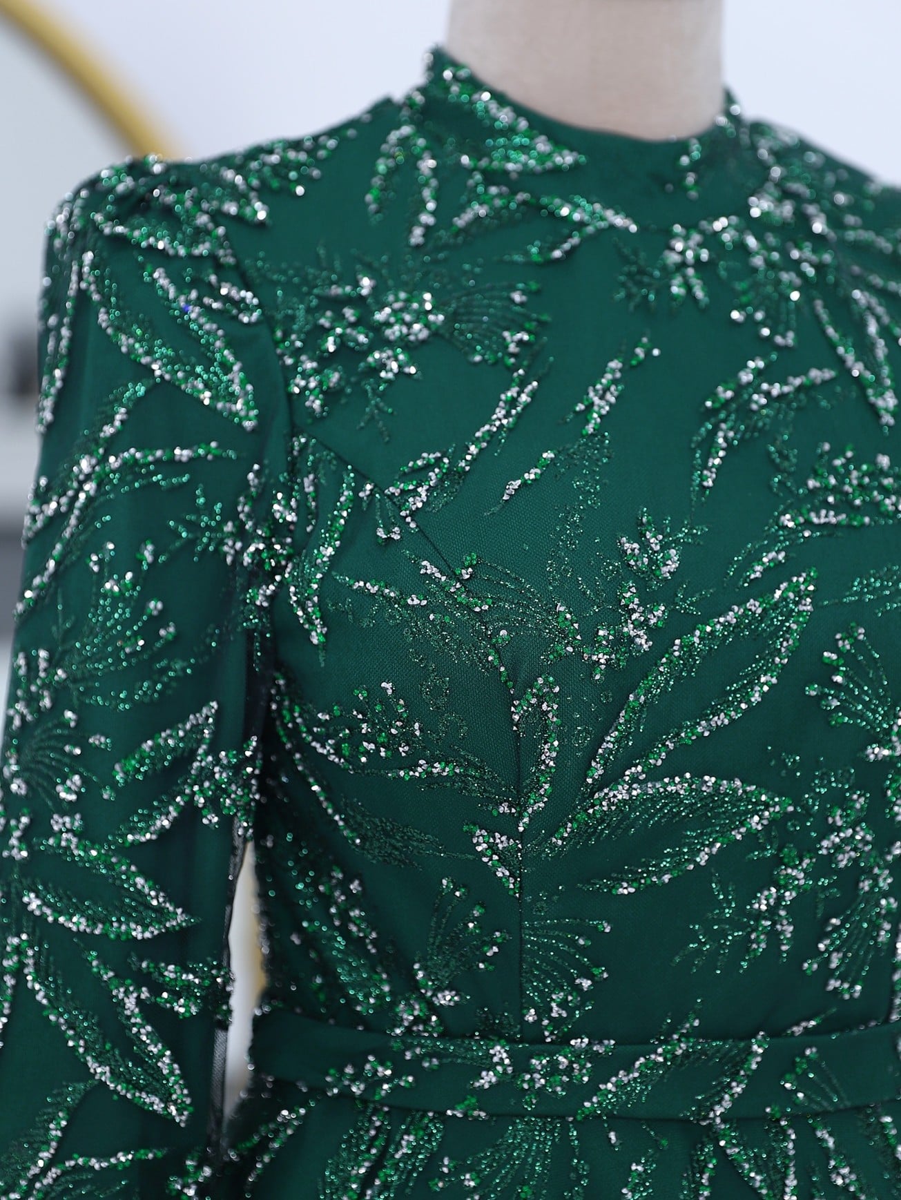 Emerald Green Sequin Tulle Evening Dress with Stones and Lining - Podyumplus - by Peralane - photo 6