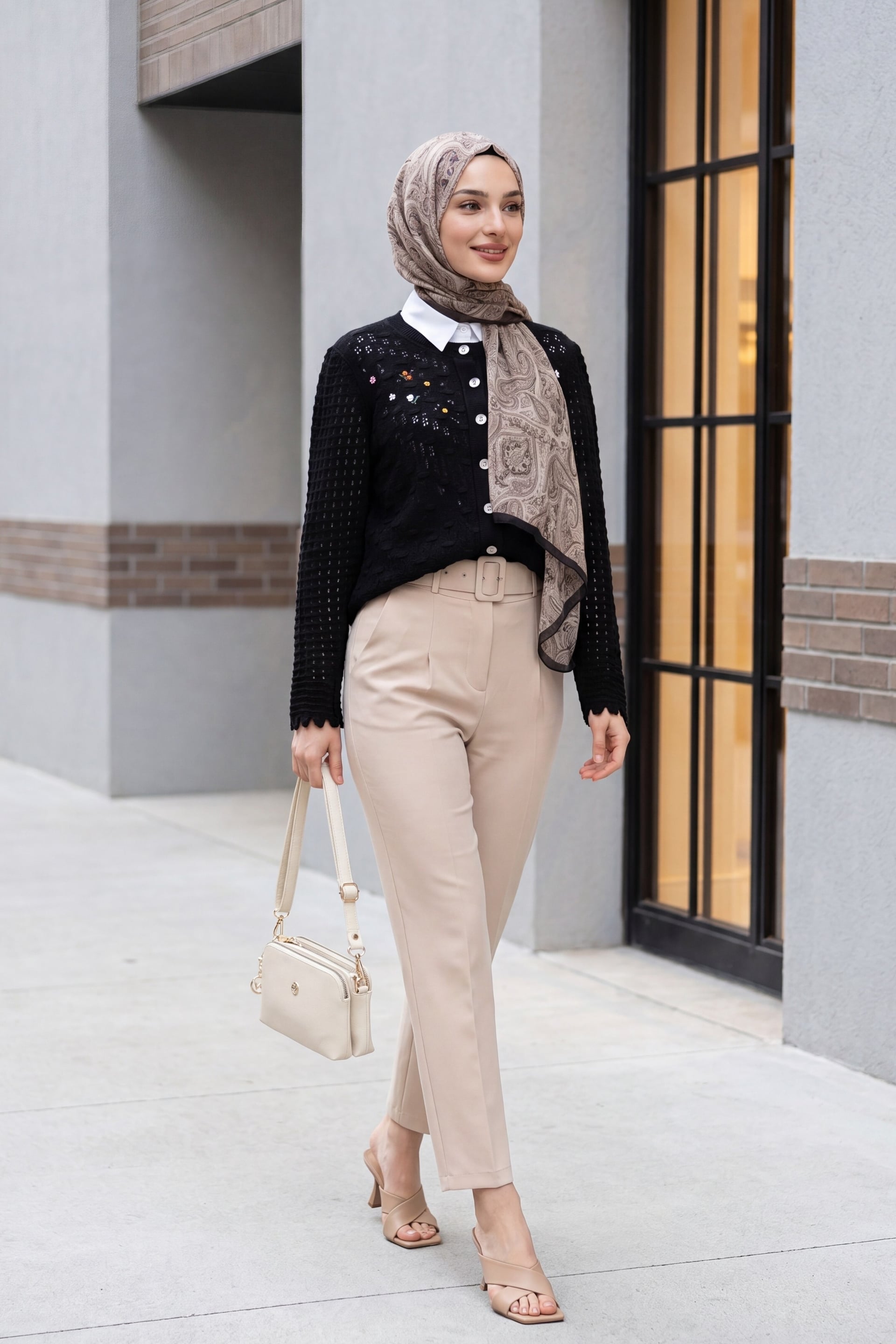 Black Textured Cardigan with Floral Embroidery and Beads - Podyumplus - by Peralane - photo 4