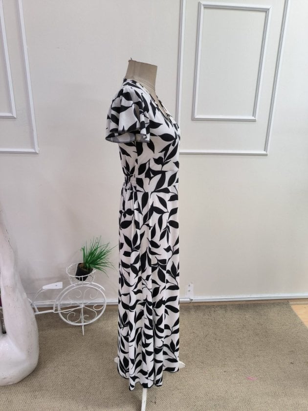 Women's Short Sleeve Wrap Collar Patterned Long Suprem Dress - Janes - by Peralane - photo 7