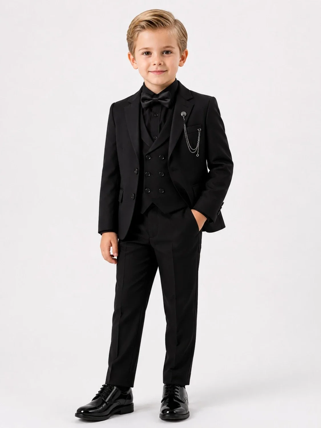 Boys' Tuxedo Suit with Jacket - 4-Piece Set (Black) - Terry - by Peralane