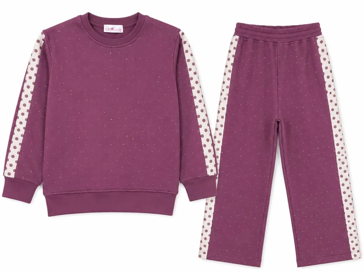 Girls' Glitter Dot Sweatshirt and Trousers Set - Plum - CMK - by Peralane