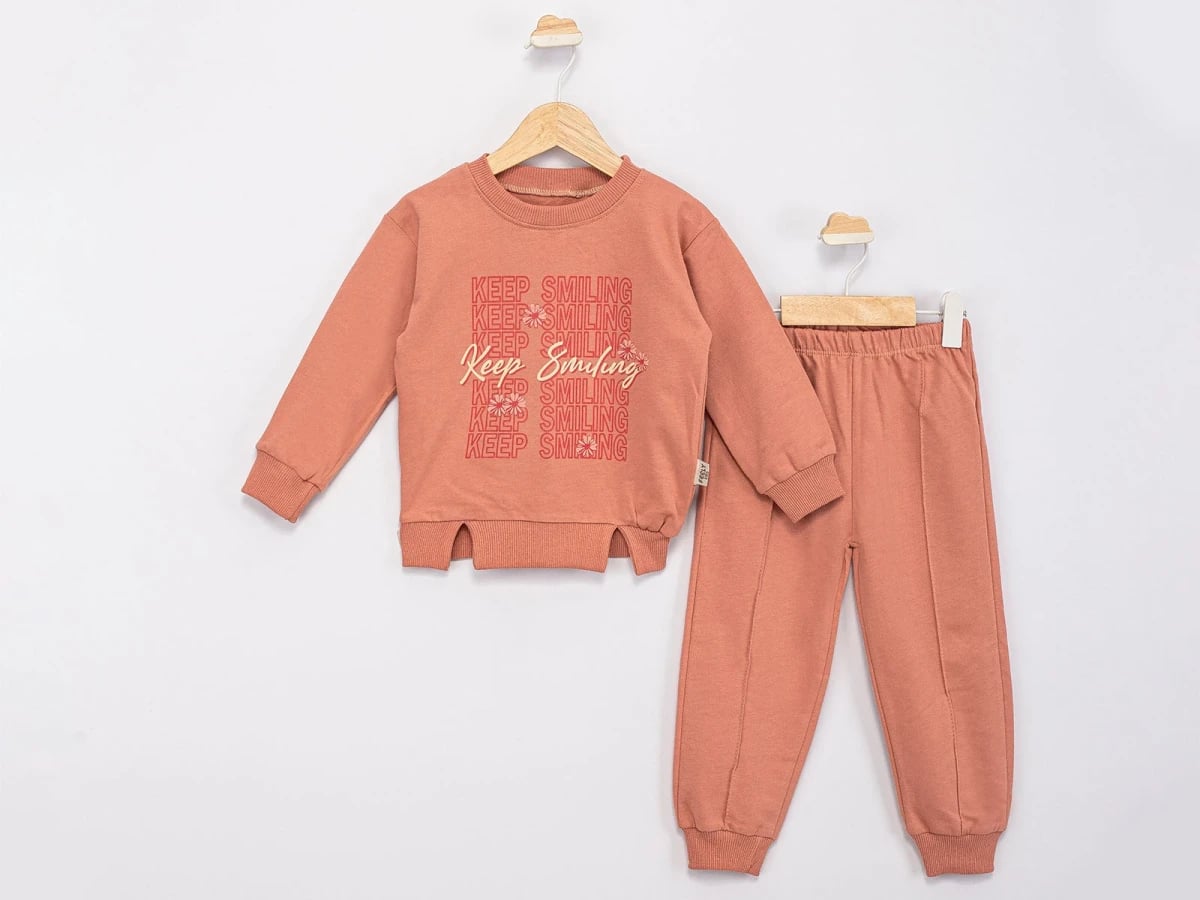 Keep Smiling Printed Girls' Sweatshirt and Trousers Set - Feely Kids - by Peralane