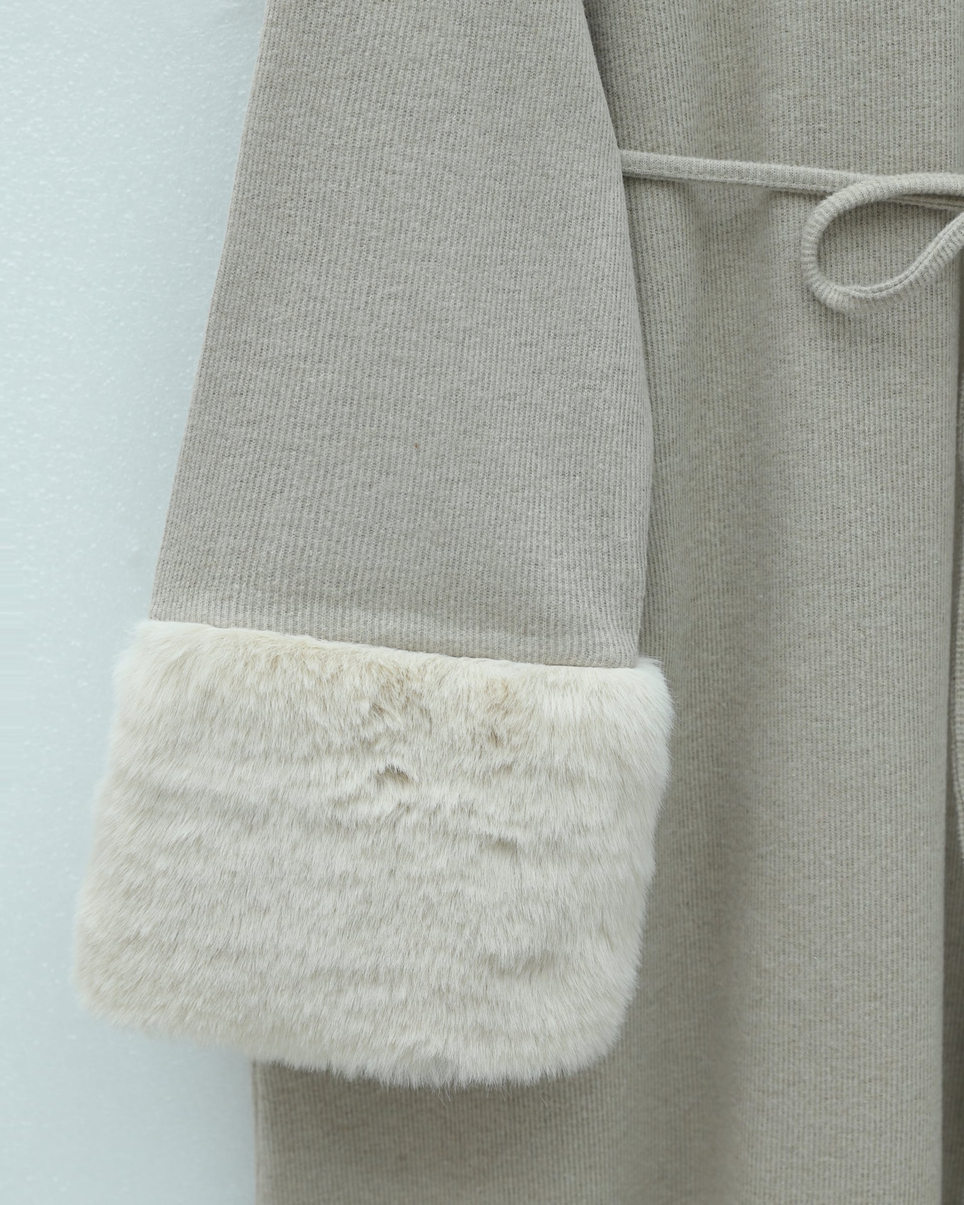 Women's Long Selanik Knit Dress with Furry Sleeves and Tie Belt - Stone - Podyumplus - by Peralane - photo 5