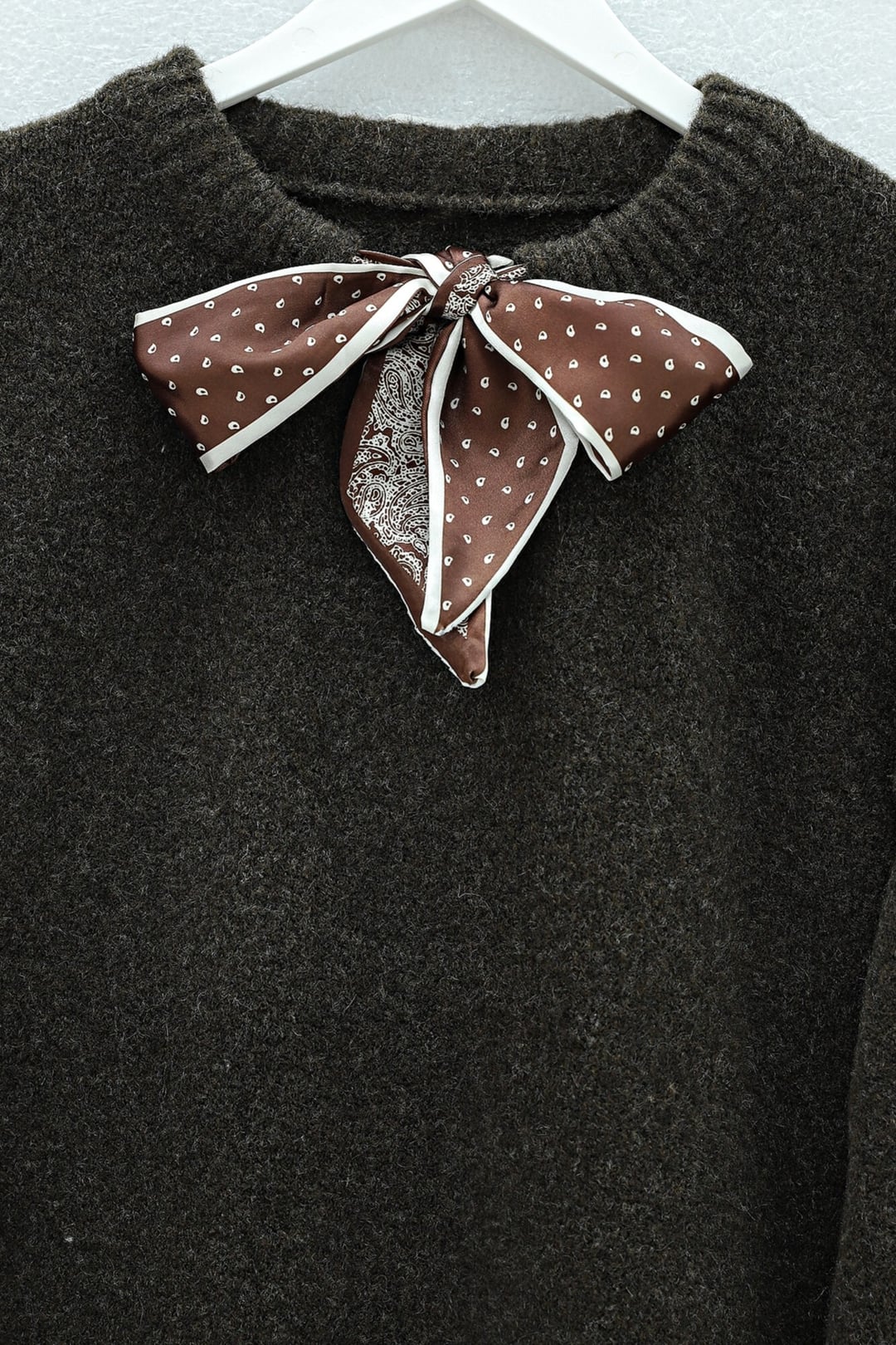 Scarf Collar Soft Knit Sweater - Dark Brown - Podyumplus - by Peralane - photo 5