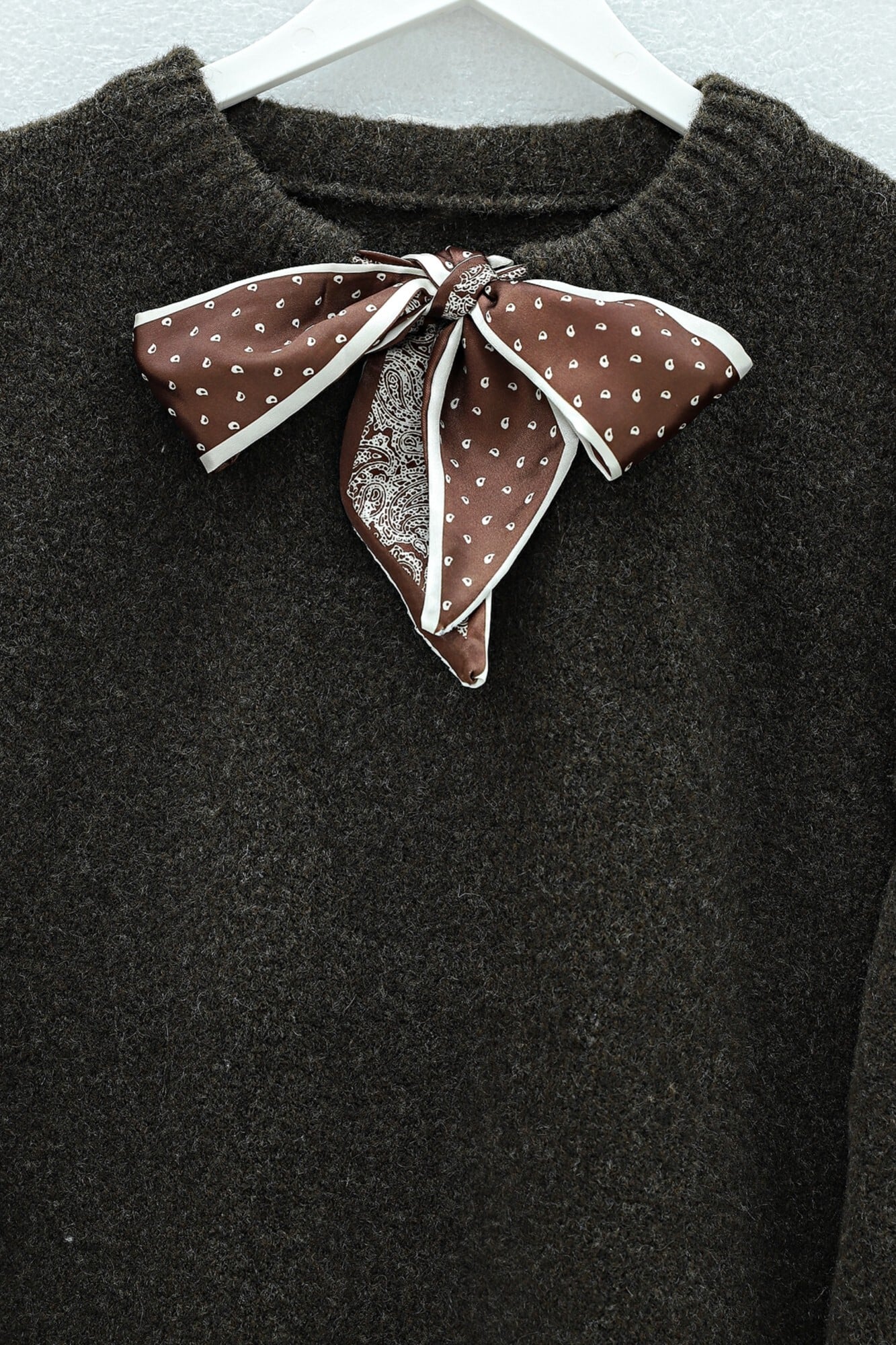 Scarf Collar Soft Knit Sweater - Dark Brown - Podyumplus - by Peralane - photo 5