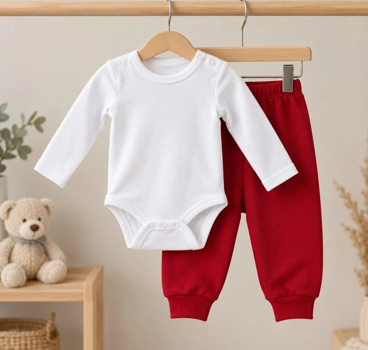 Baby Boys' 3-Piece Bodysuit and Trousers Set in White and Red - Interkidsy - by Peralane