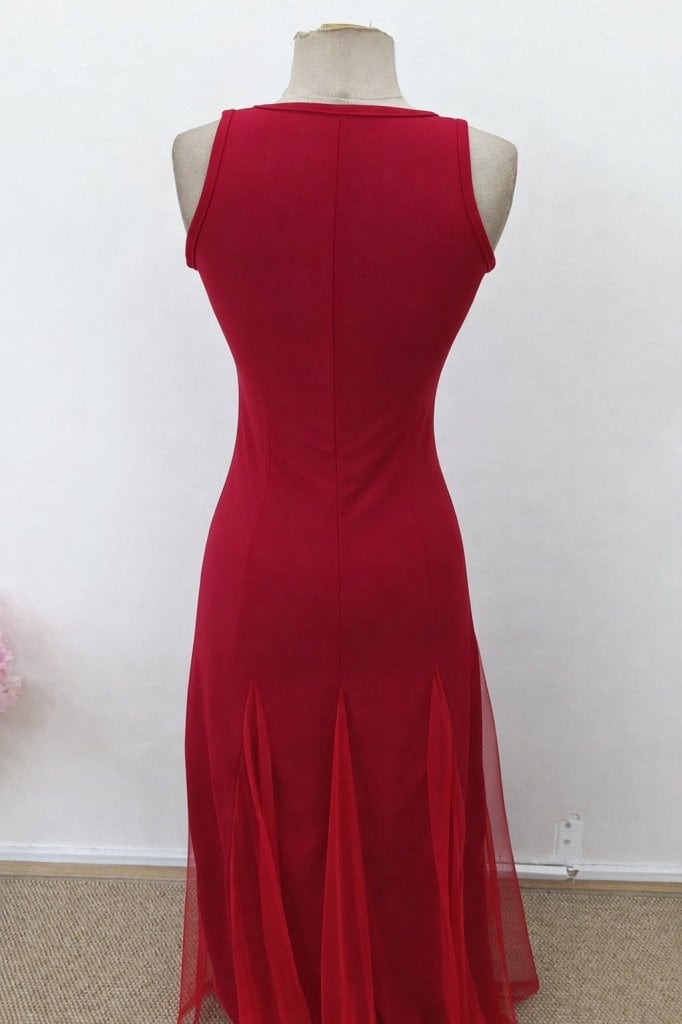 Women's Sleeveless High Neck Long Red Dress with Tulle Detail - Janes - by Peralane - photo 7