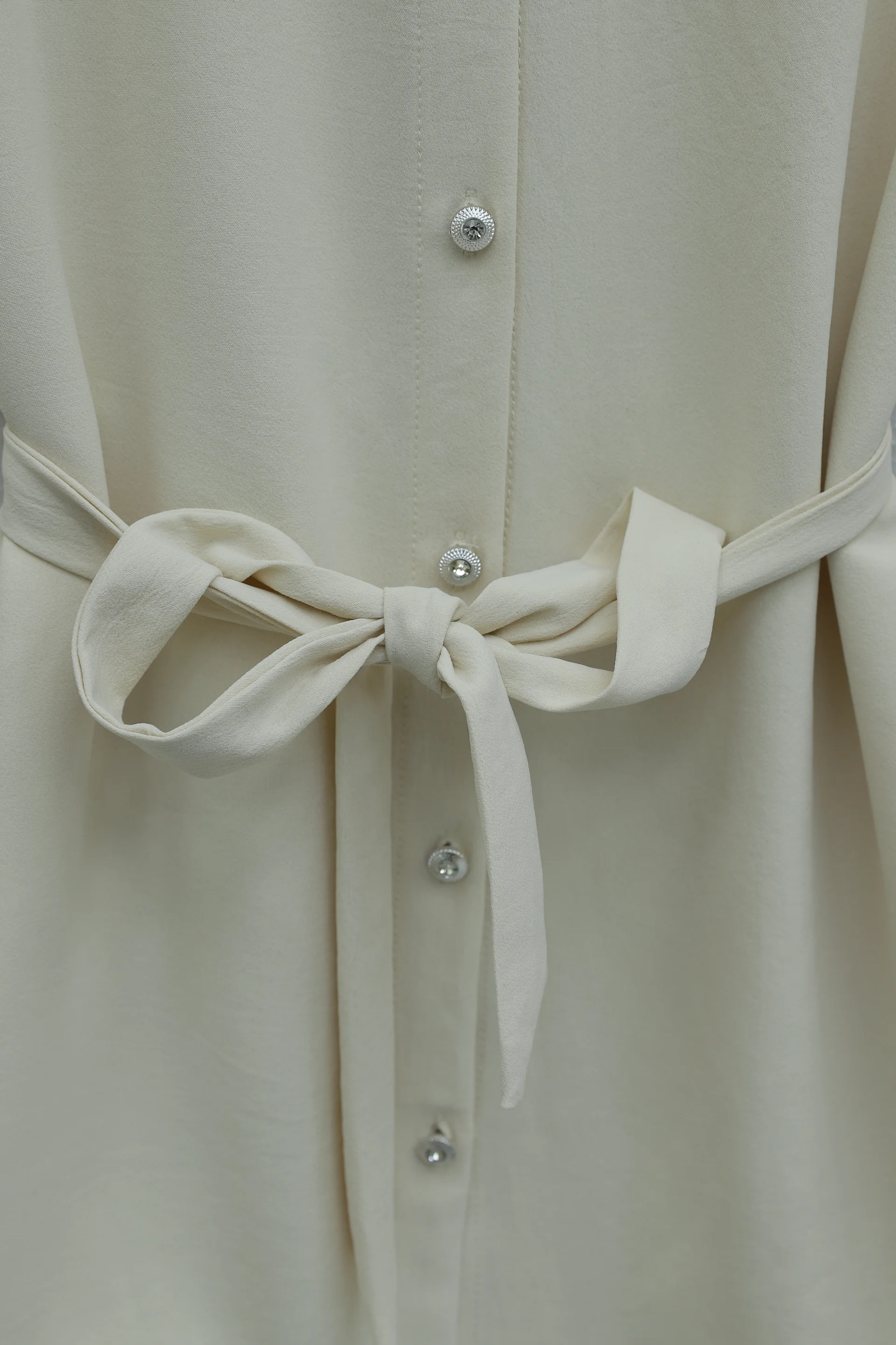 Stone Button Bow Peter Pan Collar Imported Crepe Tunic - Beige - Podyumplus - by Peralane - photo 9