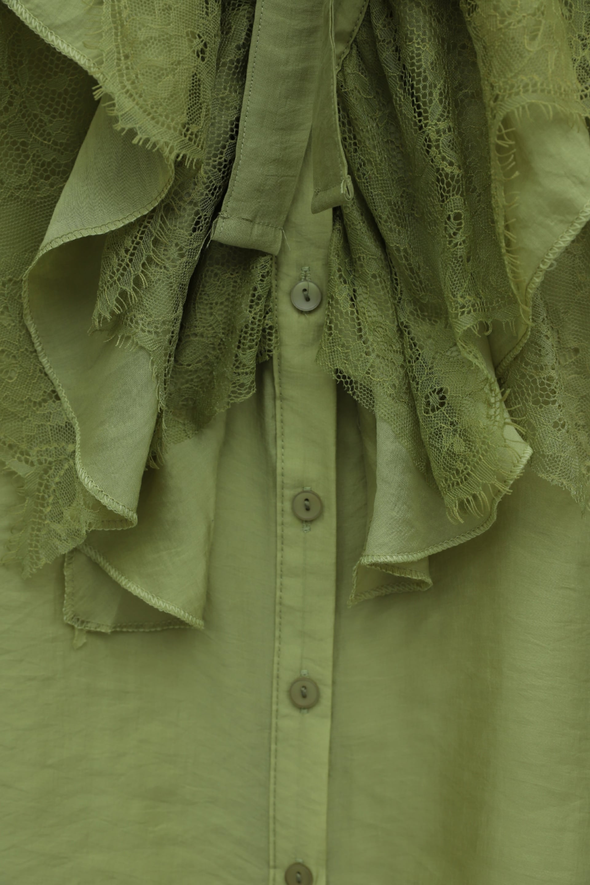 Ruffled Lace-Trimmed Blouse and Wide-Leg Trousers Set in Olive Green - Podyumplus - by Peralane - photo 8