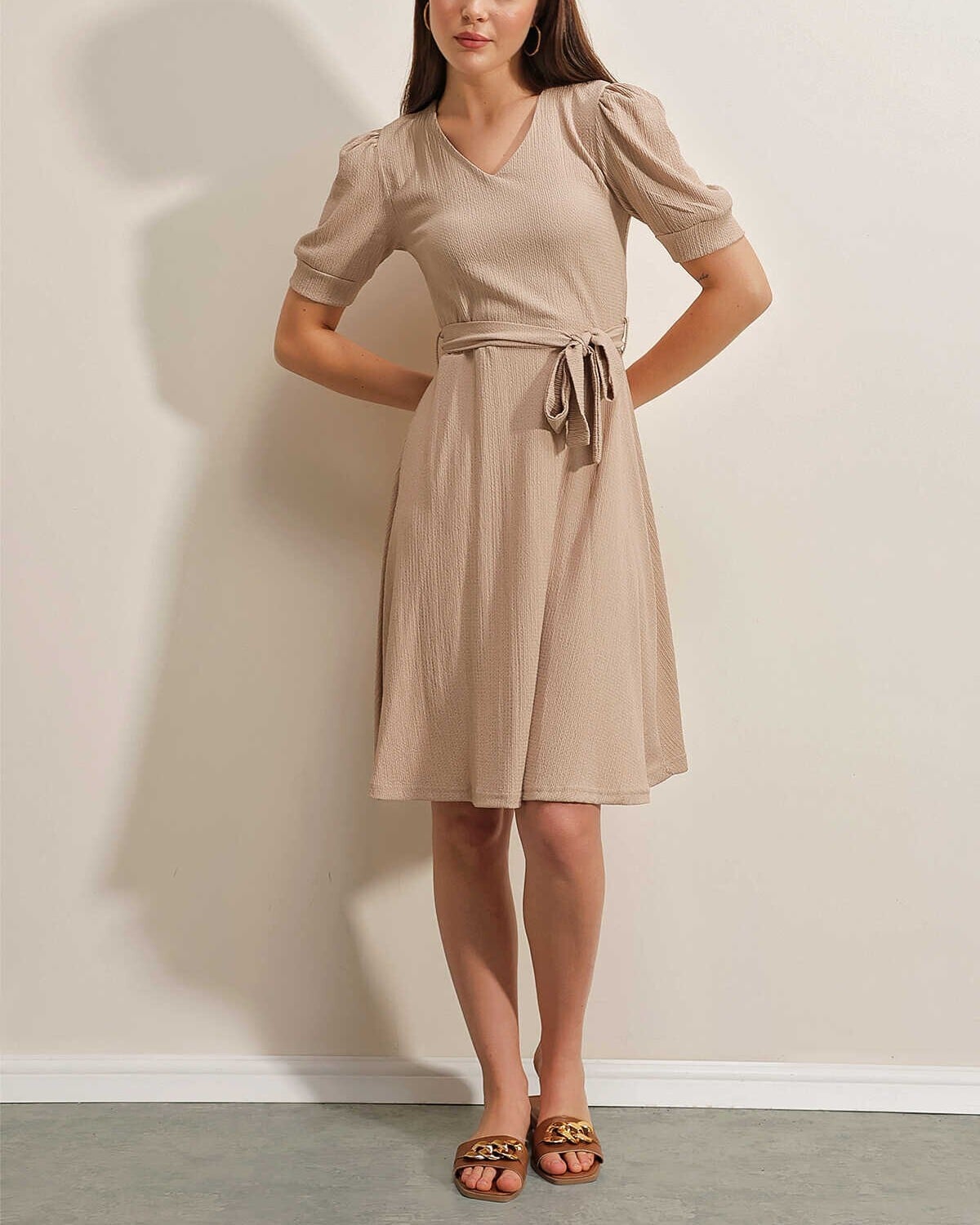 Belted Knit Dress - Beige - Bigdart - by Peralane - photo 3