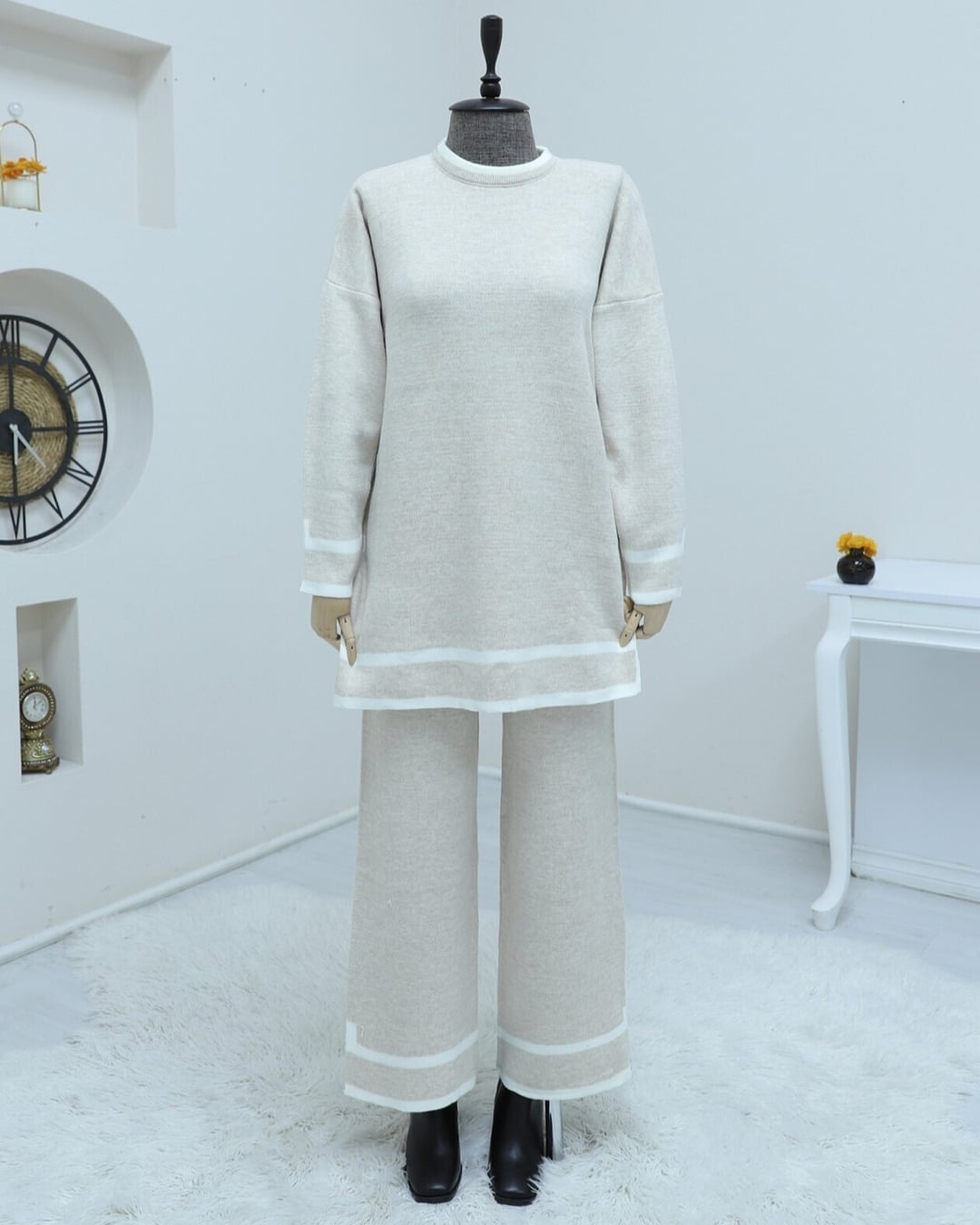 Striped Cuff Two-Piece Knit Set - Stone - Podyumplus - by Peralane - photo 5