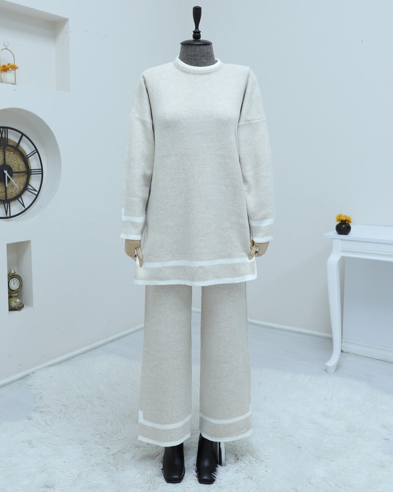 Striped Cuff Two-Piece Knit Set - Stone - Podyumplus - by Peralane - photo 5