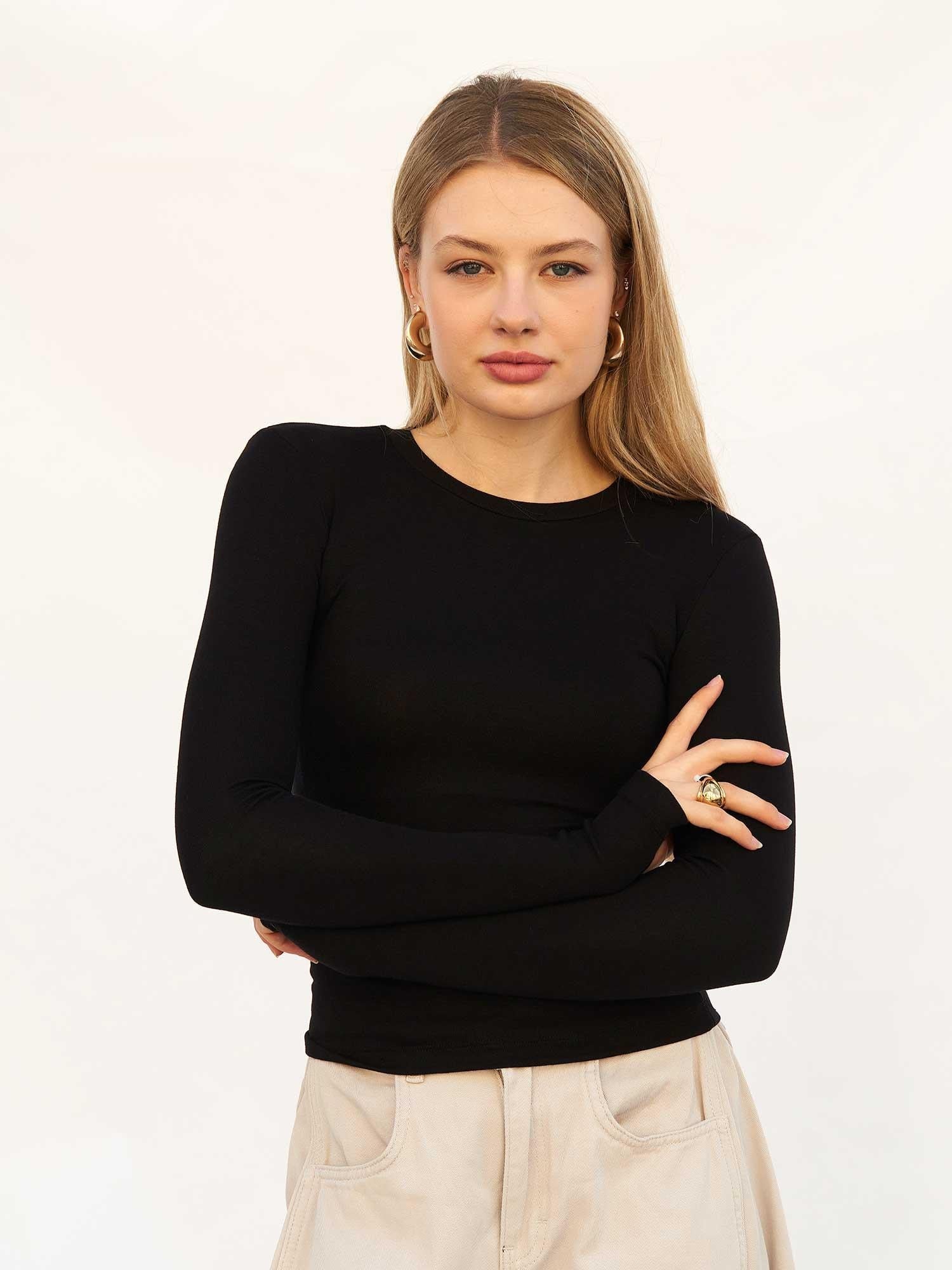 Black Long-Sleeve Crew Neck T-Shirt for Women - Lefon - by Peralane - photo 7