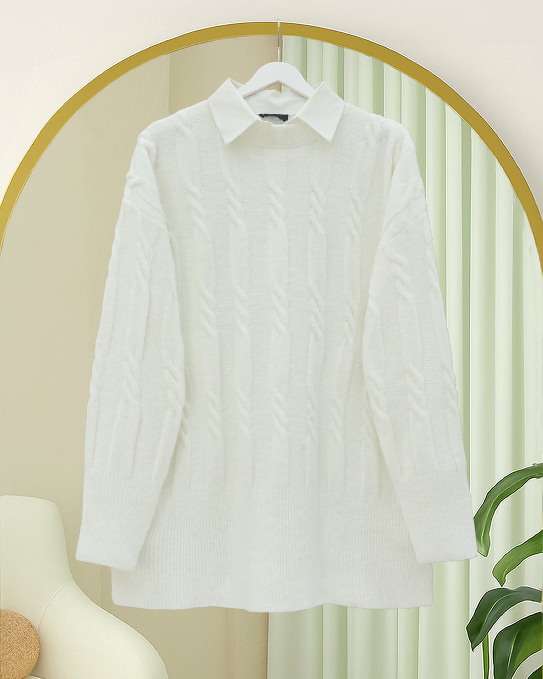 Cable Knit Women's Tunic Sweater - Ecru - Podyumplus - by Peralane - photo 3