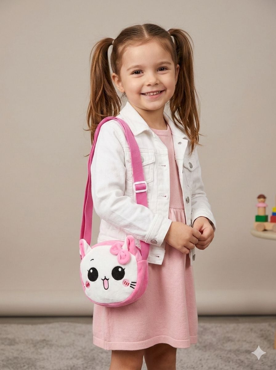Cat Face Plush Crossbody Bag for Girls - Pink and White - Nesvay - by Peralane
