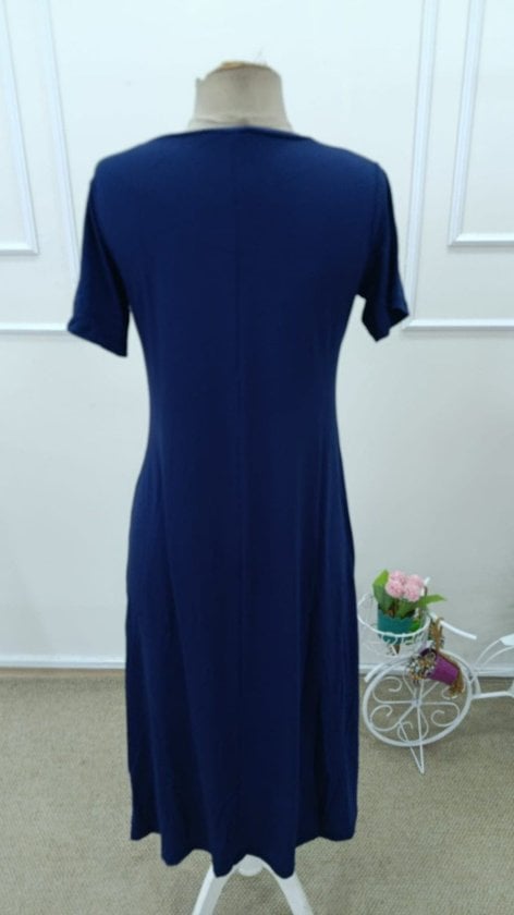 Women's Navy Blue Short-Sleeve V-Neck Maxi Jersey Dress - Janes - by Peralane - photo 5