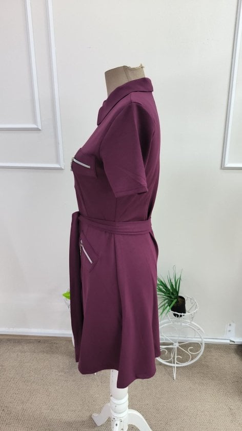Women's Short-Sleeve Collared Zip-Front Dress with Pockets - Janes - by Peralane - photo 5