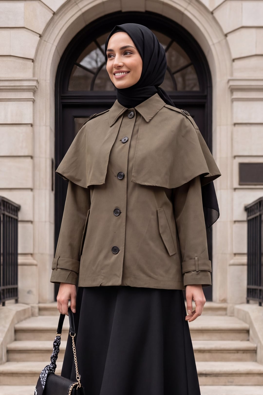 Epaulette and Cape Detail Lined Policotton Jacket - Light Brown - Podyumplus - by Peralane - photo 2