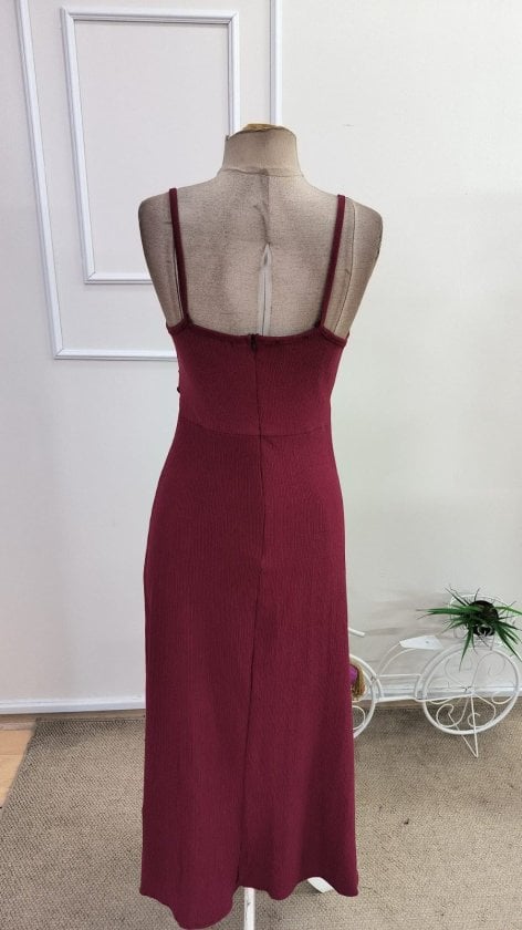 Women's Spaghetti Strap Wrap Midi Dress with Side Slits, Deep Red - Janes - by Peralane - photo 7