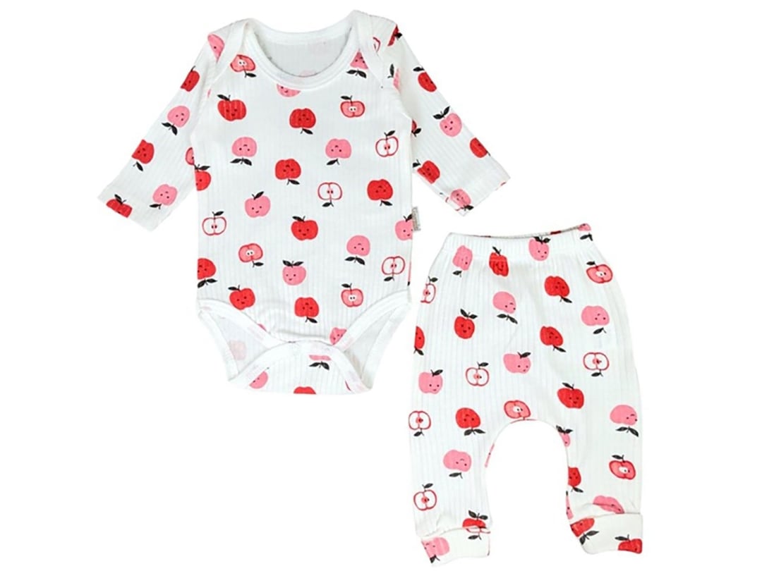 Apple Print Baby Girl Set - White - Pack of 3 - Supermini - by Peralane