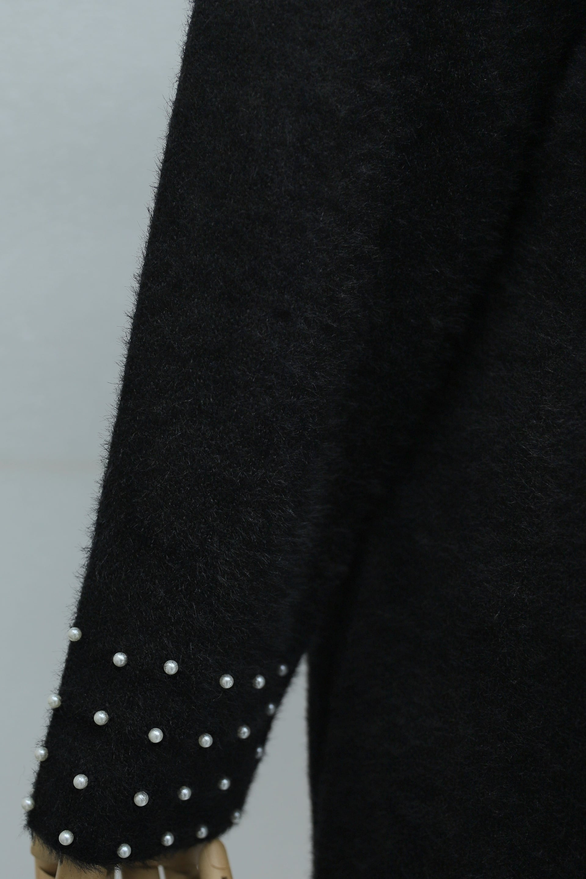 Black Knit Tunic with Pearl Detail Neck and Cuffs - Podyumplus - by Peralane - photo 6