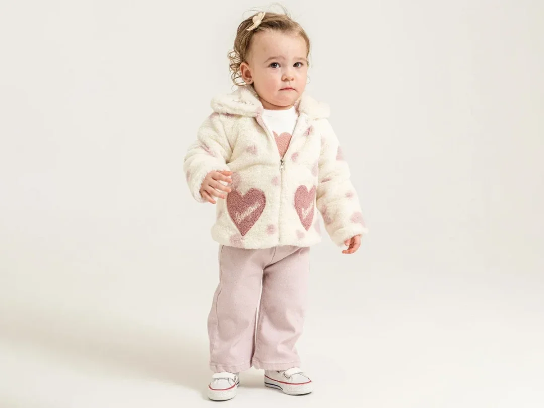 Girls' Plush Jacket and Set with Heart Embroidery - Pampal Kids - by Peralane