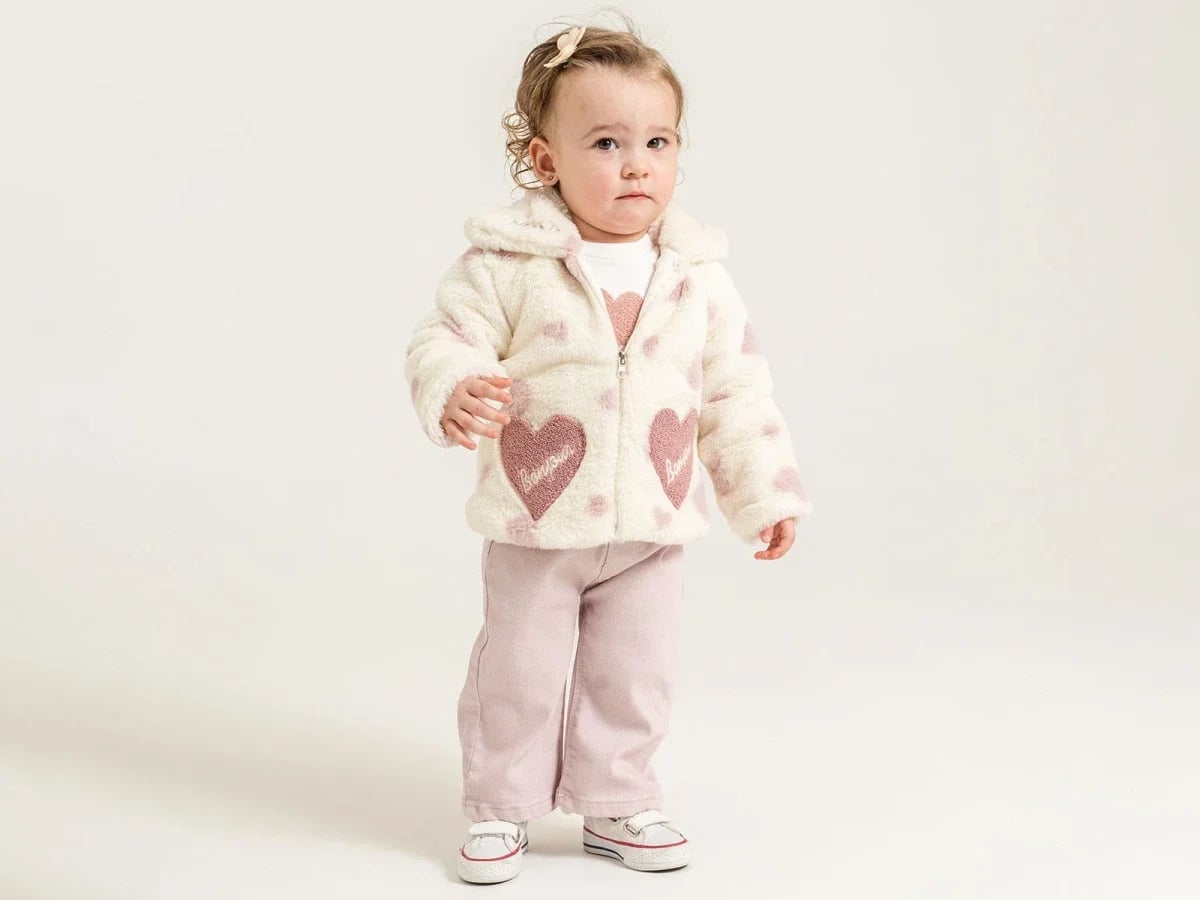 Girls' Three-Piece Heart Embroidered Faux Fur Jacket and Trousers Set - Pampal Kids - by Peralane