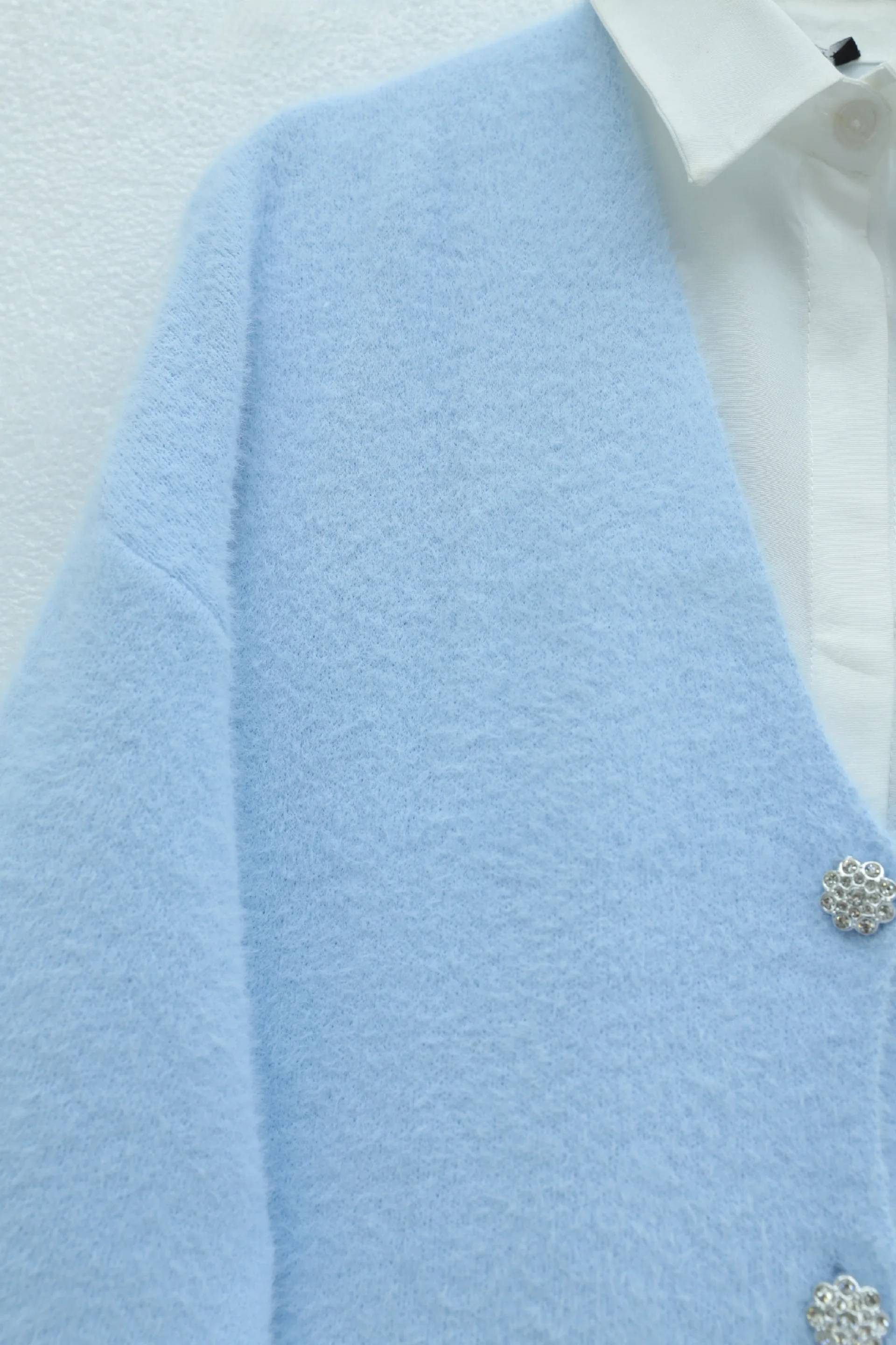 Button-Front Faux Fur Cardigan in Light Blue - Podyumplus - by Peralane - photo 4