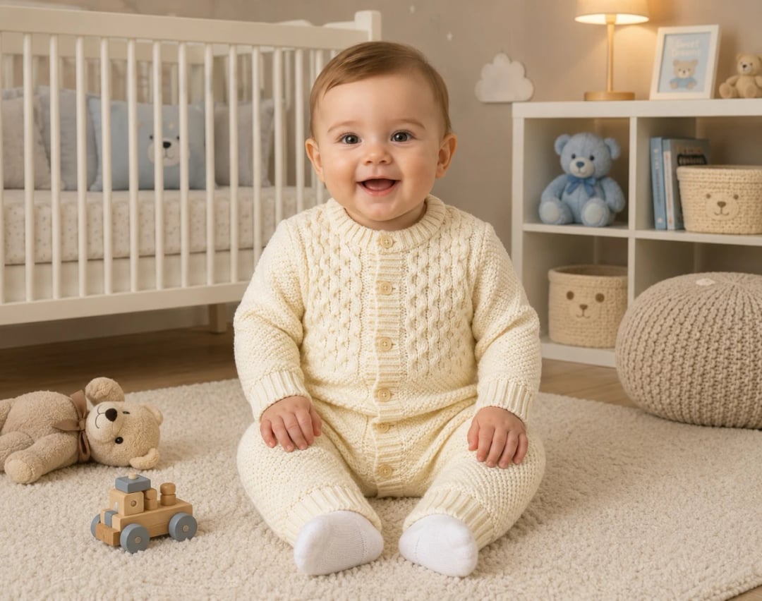 Knitted Baby Romper - Cream/SarÄ± - Has Bereket - by Peralane