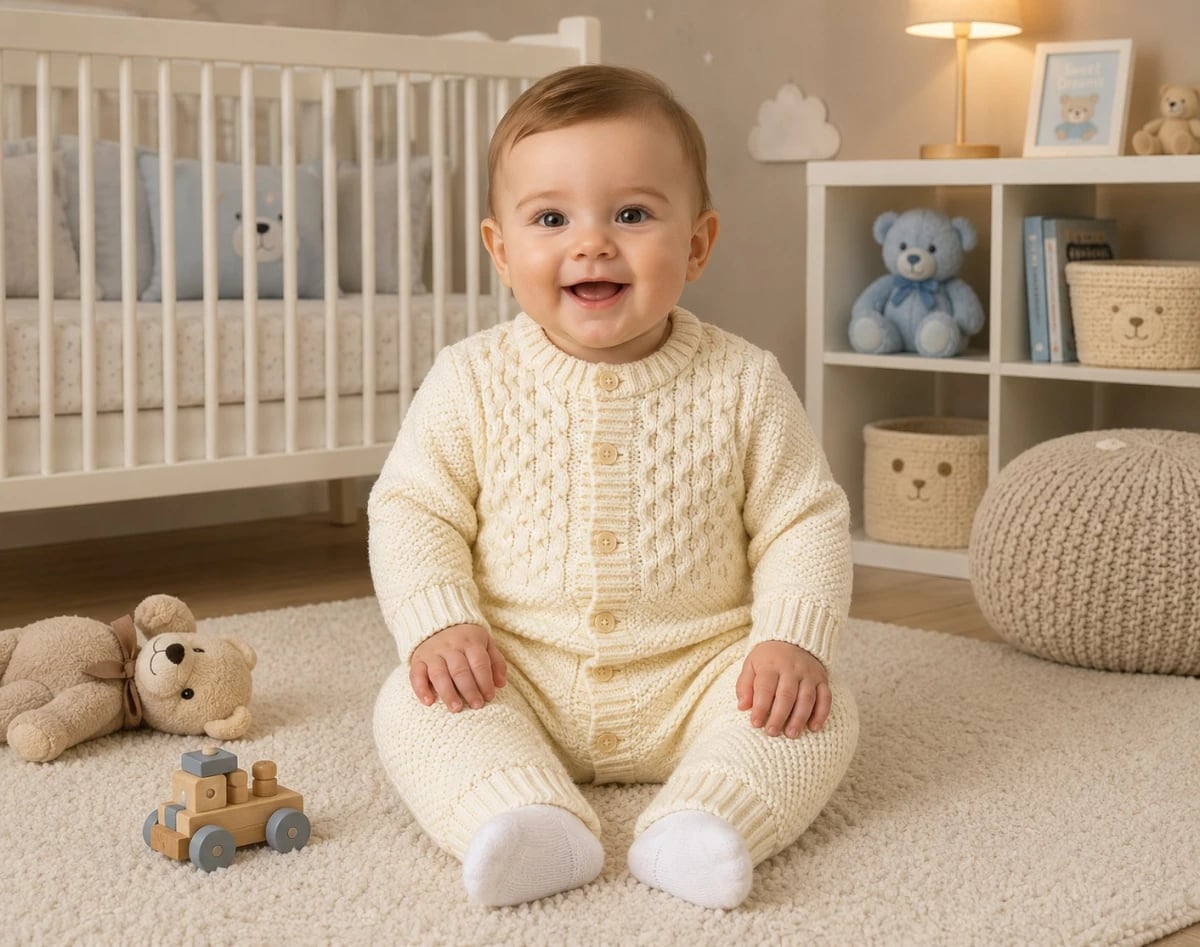 Knitted Baby Romper - Cream/SarÄ± - Has Bereket - by Peralane