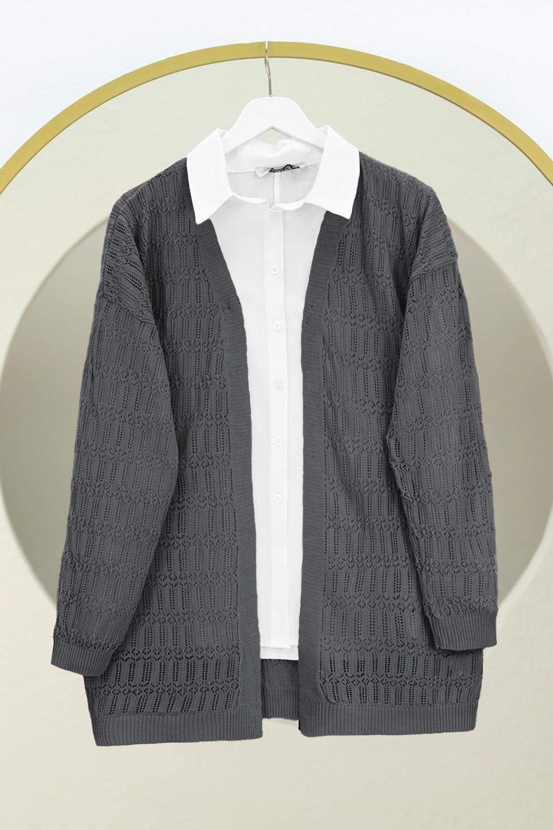 Ajour Patterned Spring Cardigan - Smoke - Podyumplus - by Peralane - photo 3