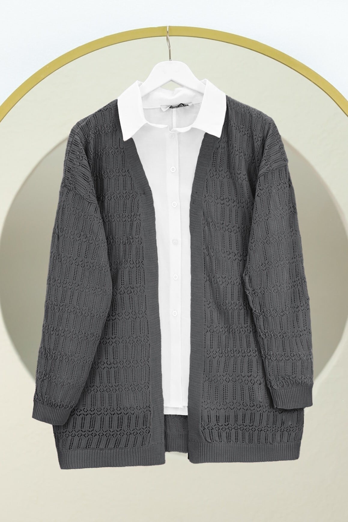 Ajour Patterned Spring Cardigan - Smoke - Podyumplus - by Peralane - photo 3