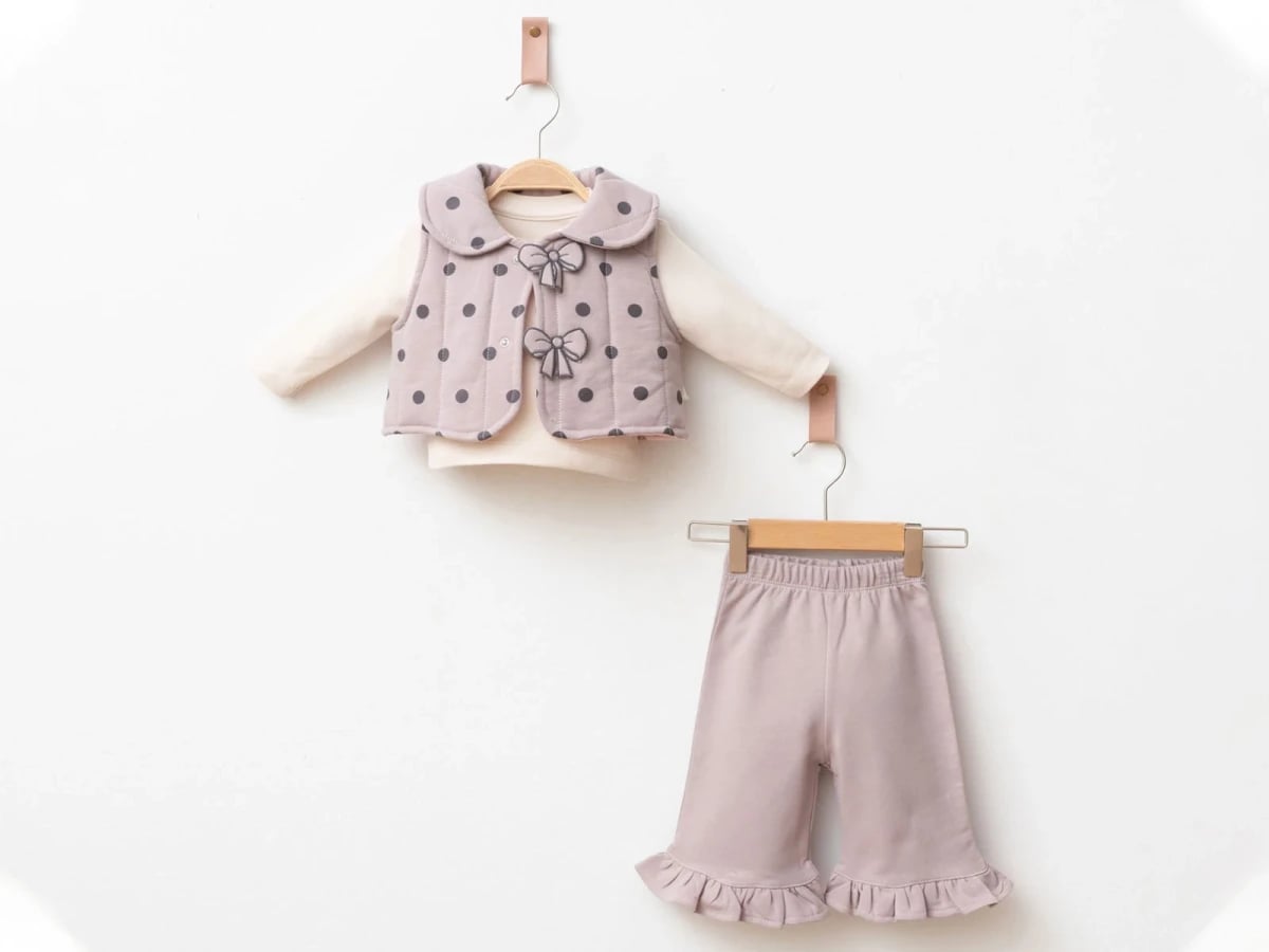 Bow Polka Dot Vest Girls' Baby Three-Piece Set - Pookie - by Peralane
