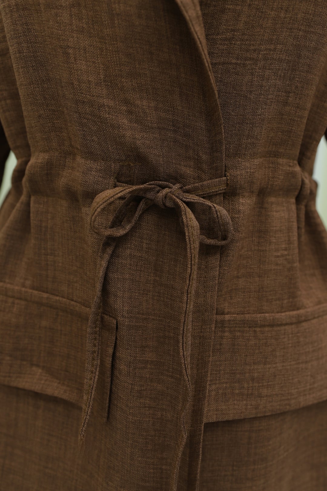 Tunnel Lace-Up Pocket Detail Linen-Look Kimono - Brown - Podyumplus - by Peralane - photo 7