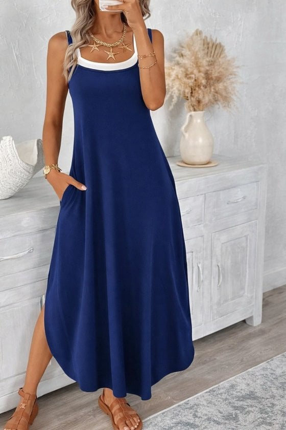 Women's Navy Blue Sleeveless Maxi Dress with Pockets - Janes - by Peralane - photo 2