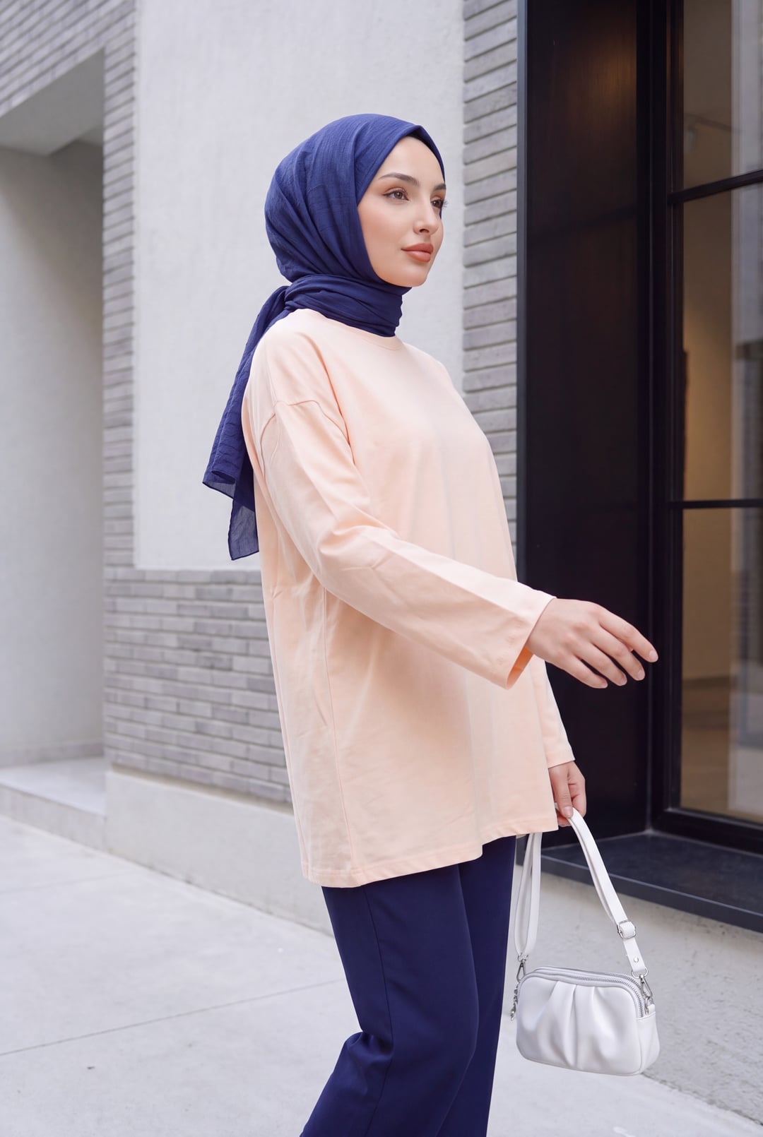 Round Neck Relaxed Knit Tunic - Salmon - Podyumplus - by Peralane - photo 2