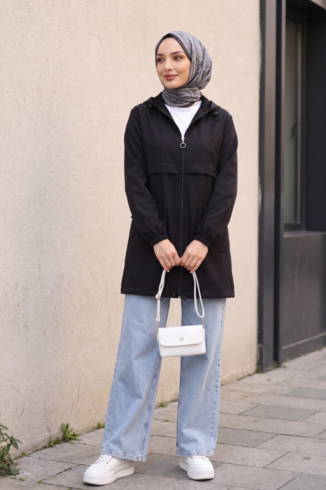 Black Hooded Full-Zip Raincoat with Flap Pockets - Podyumplus - by Peralane - photo 5