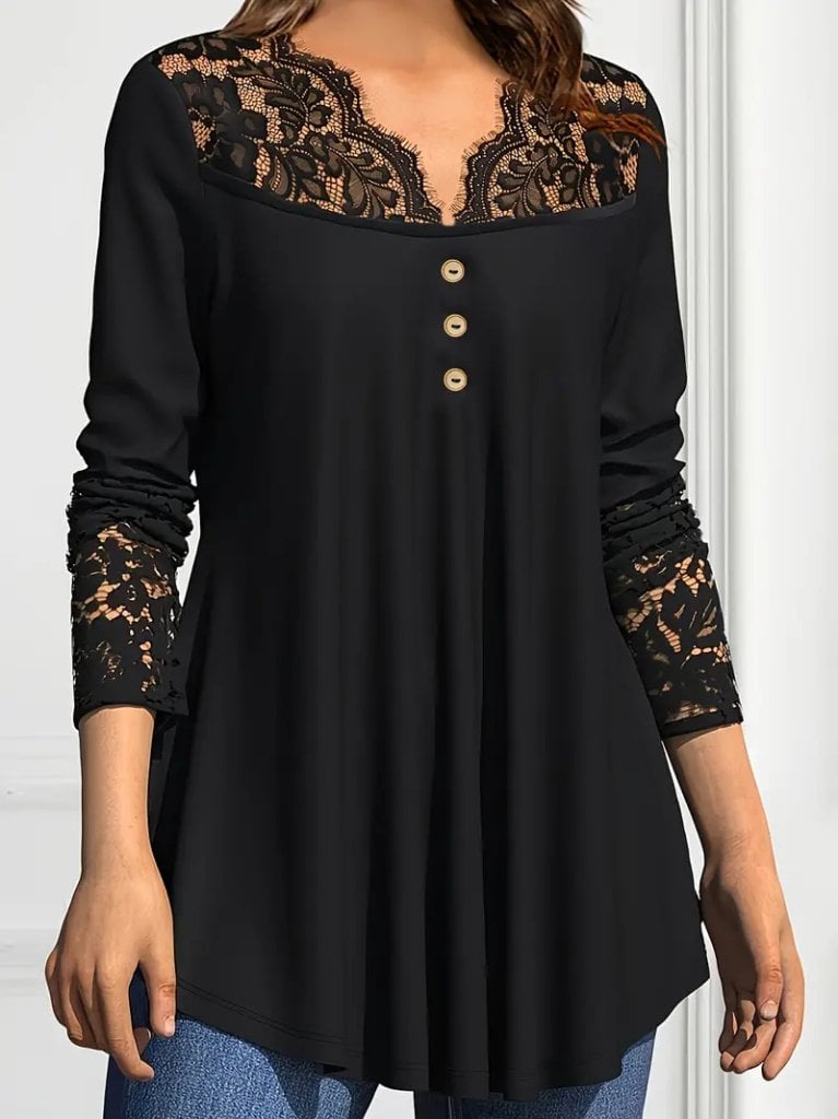 Women's Long Sleeve Lace Detail Button Viscose Blouse - Janes - by Peralane - photo 4