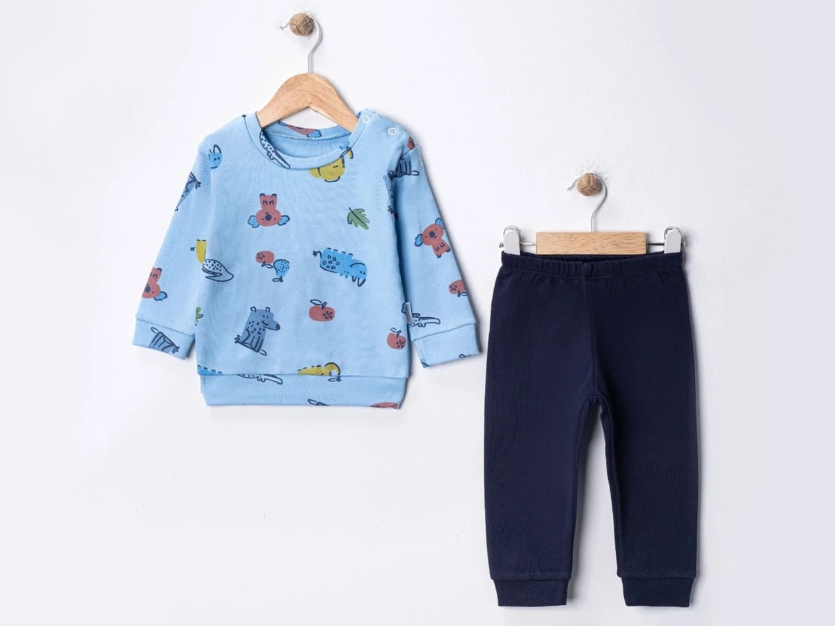 Animal Print Baby Boys' Pyjama Set - Light Blue & Navy - Supermini - by Peralane