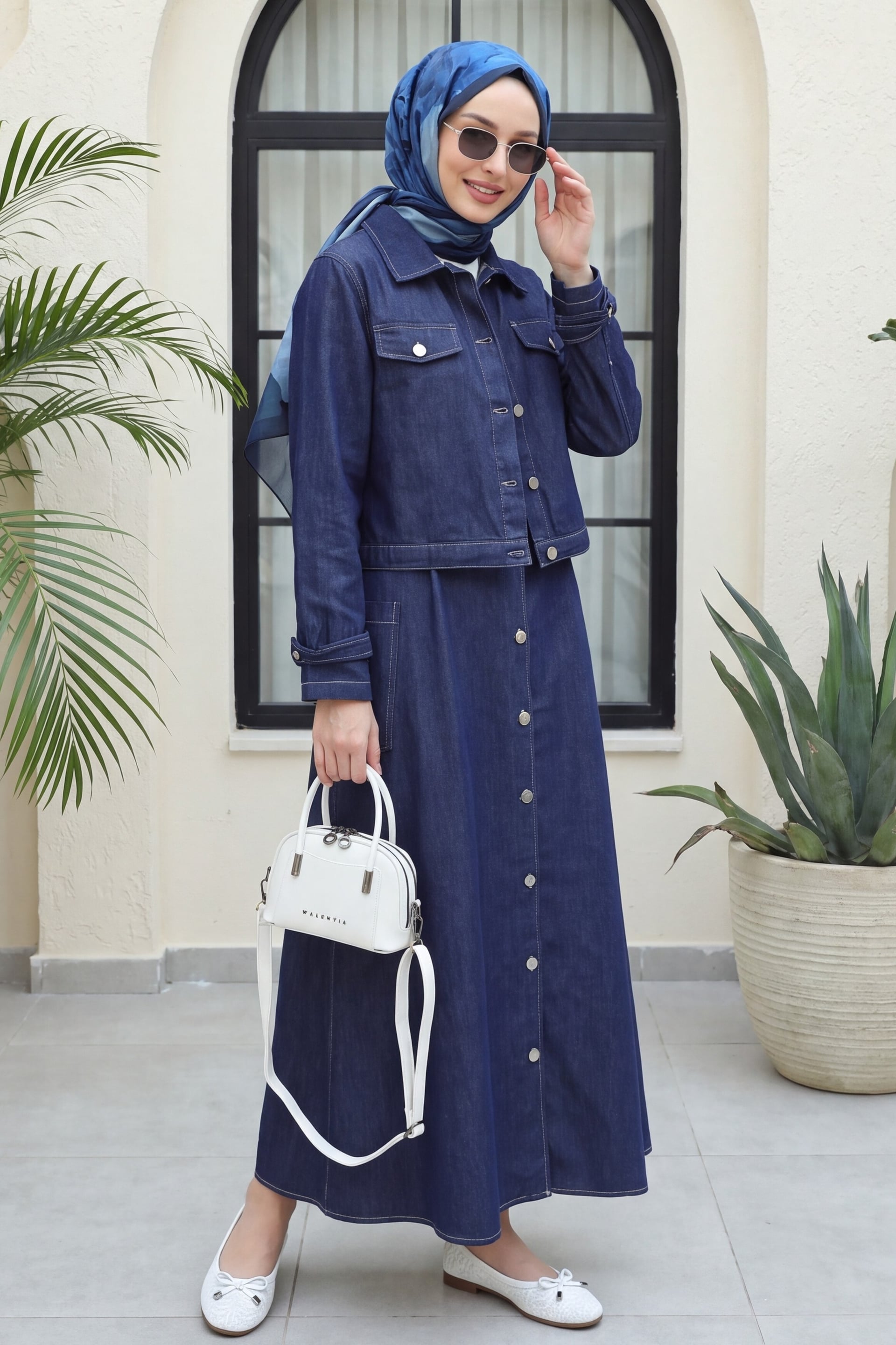 Side Pocket Half-Button Denim Jile Set - Navy - Podyumplus - by Peralane