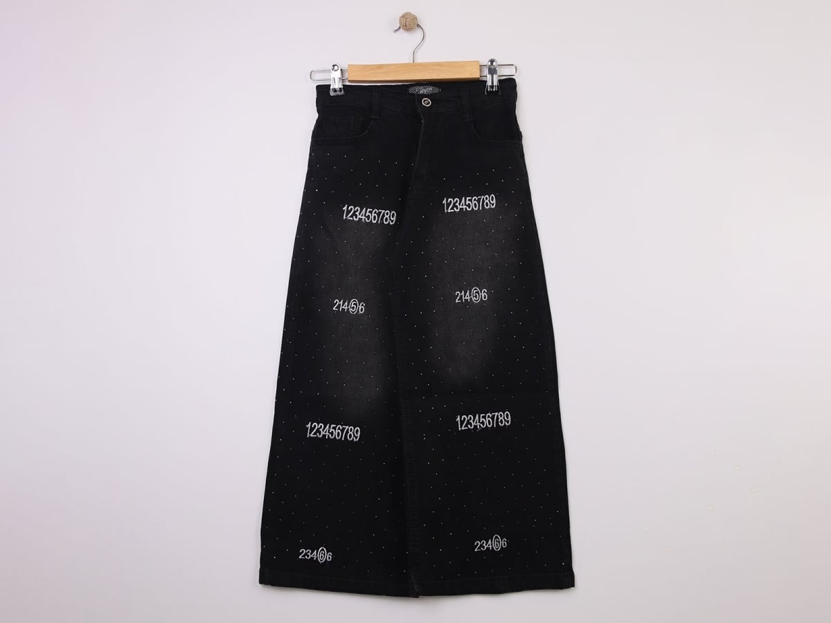 Girls' Black Denim Wide-Leg Trousers with Number Print (Pack of 5) - Suzgun - by Peralane