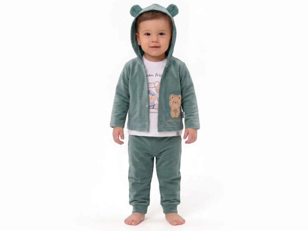 Bear Print 3-Piece Baby Boy Set - Sage Green - Elci Baby - by Peralane