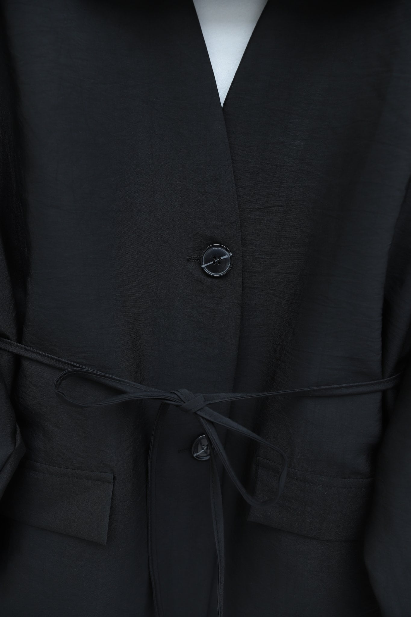Pocket Detail V-Neck Lace-up Scarf Parachute Suit - Black - Podyumplus - by Peralane - photo 6