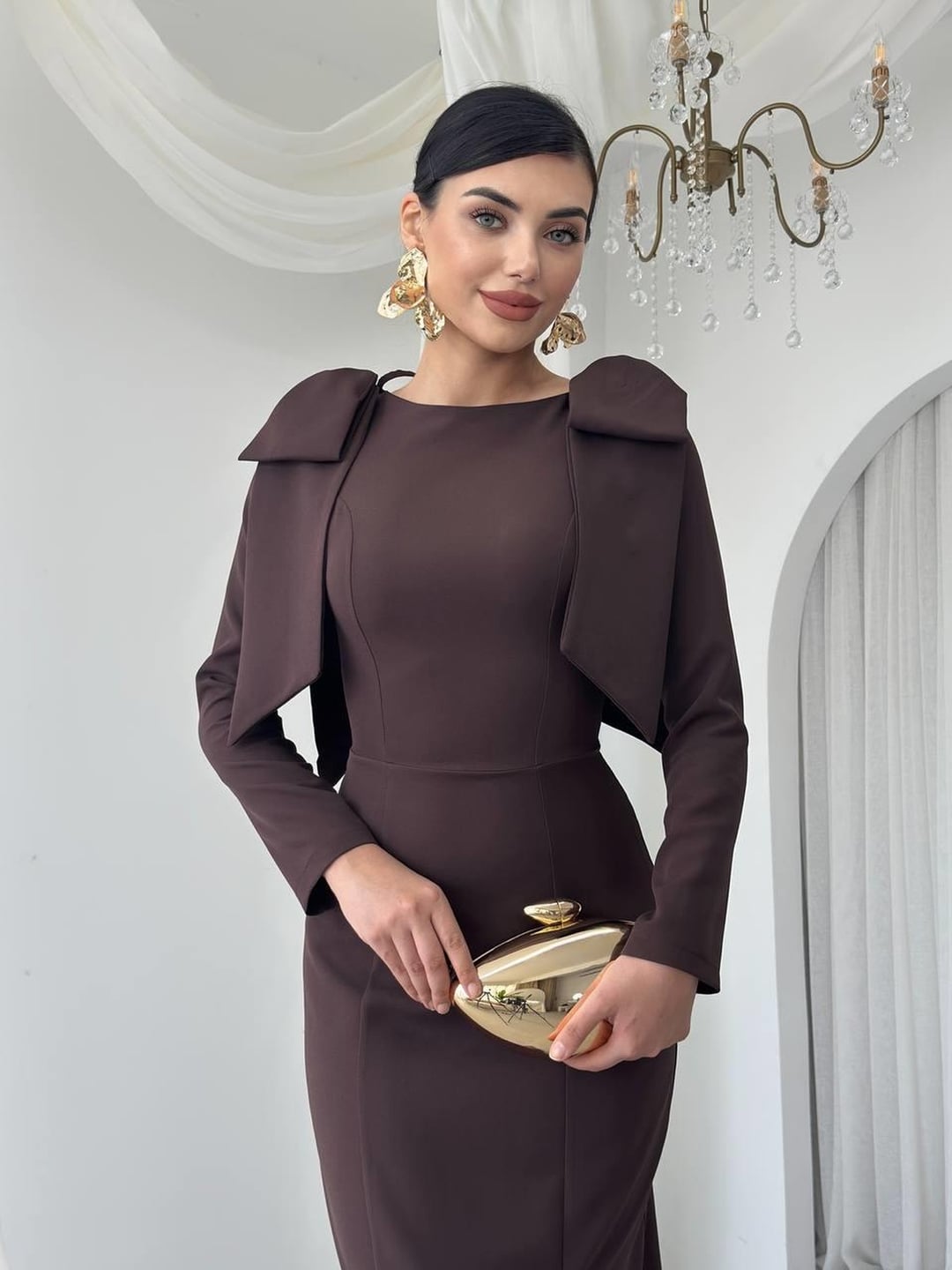 Brown Lace & Button Detail Women's Dress ETK-00778 - Etika - by Peralane - photo 4