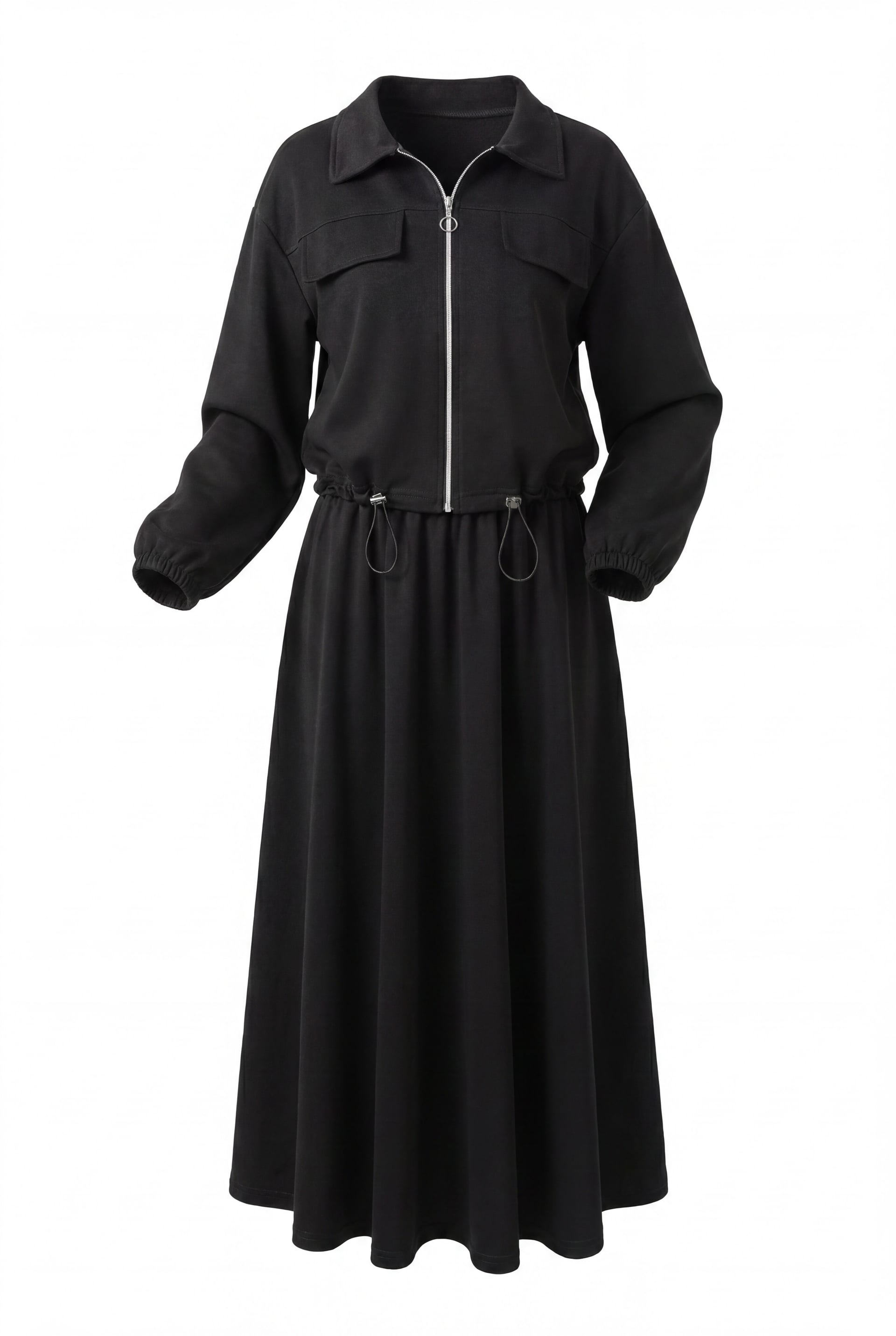 Zip-Front Collared Jacket and A-Line Skirt Two-Piece Modest Set - Dark Brown - Podyumplus - by Peralane - photo 6